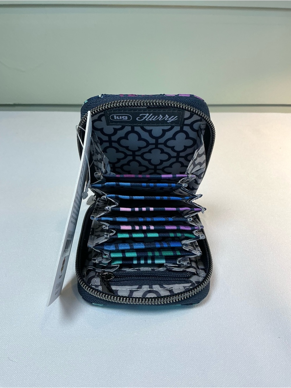 lug Flurry Quilted Multistripe Zipper Wallet Bar Charm Purple, Teal, Navy - NWT - Picture 4 of 4